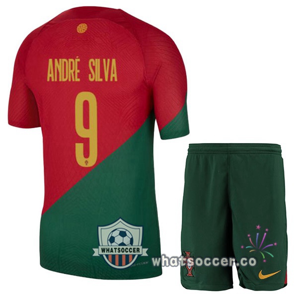 Portugal (ANDRÉ SILVA 9) Kids Home Soccer Jerseys Red Green 2022-2023