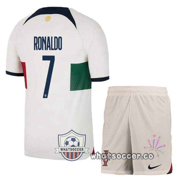 Portugal (RONALDO 7) Kids Away Soccer Jerseys White Red 2022-2023