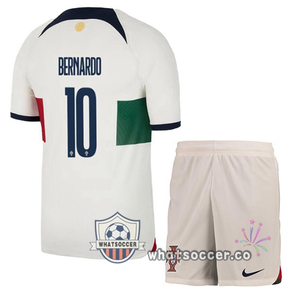 Portugal (BERNARDO 10) Kids Away Soccer Jerseys White Red 2022-2023