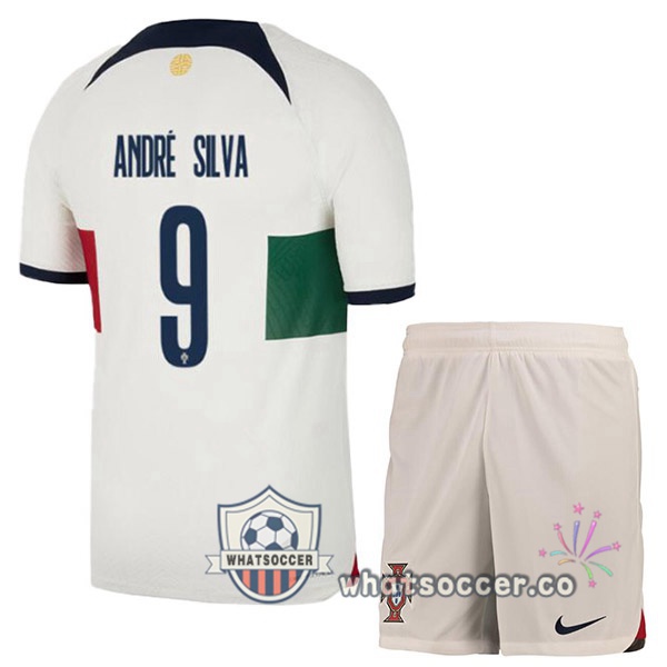 Portugal (ANDRÉ SILVA 9) Kids Away Soccer Jerseys White Red 2022-2023