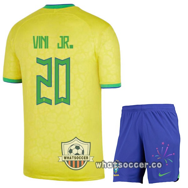 Brazil (VINI JR. 20) Kids Home Soccer Jerseys Yellow 2022-2023