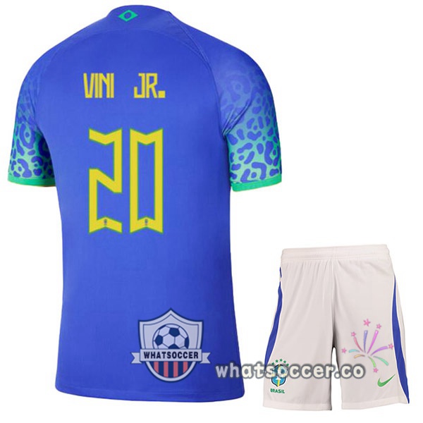 Brazil (VINI JR. 20) Kids Away Soccer Jerseys Blue 2022-2023