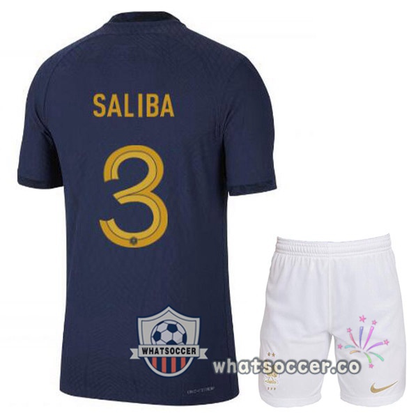 France (SALIBA 3) Kids Home Soccer Jerseys Blue Royal 2022-2023