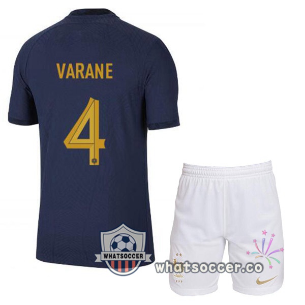 France (VARANE 4) Kids Home Soccer Jerseys Blue Royal 2022-2023