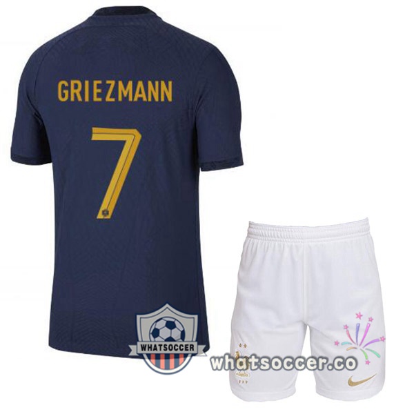France (GRIEZMANN 7) Kids Home Soccer Jerseys Blue Royal 2022-2023