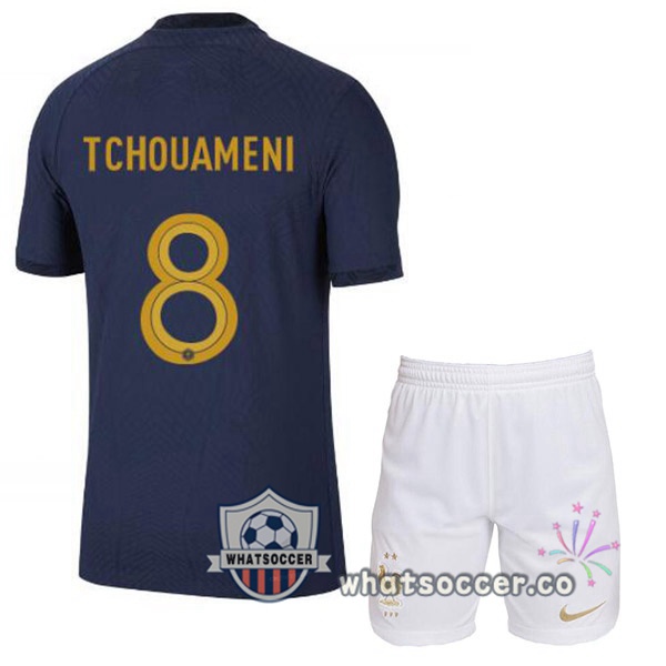 France (TCHOUAMENI 8) Kids Home Soccer Jerseys Blue Royal 2022-2023