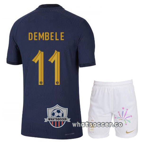 France (DEMBELE 11) Kids Home Soccer Jerseys Blue Royal 2022-2023