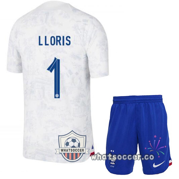 France (LLORIS 1) Kids Away Soccer Jerseys White 2022-2023