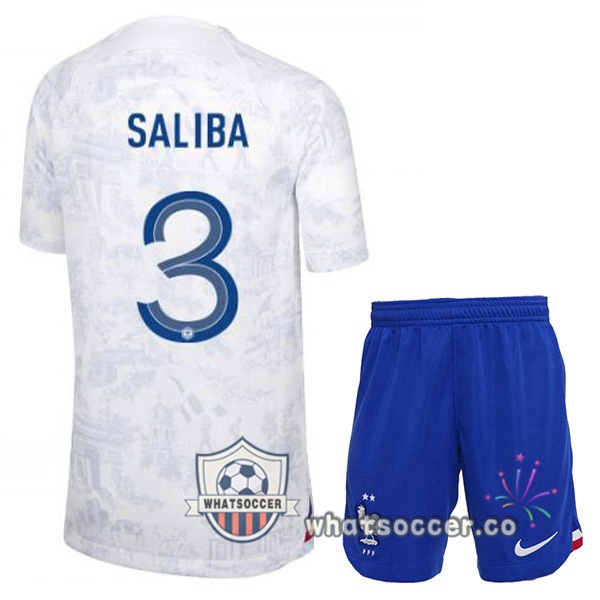 France (SALIBA 3) Kids Away Soccer Jerseys White 2022-2023