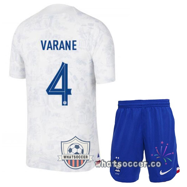 France (VARANE 4) Kids Away Soccer Jerseys White 2022-2023