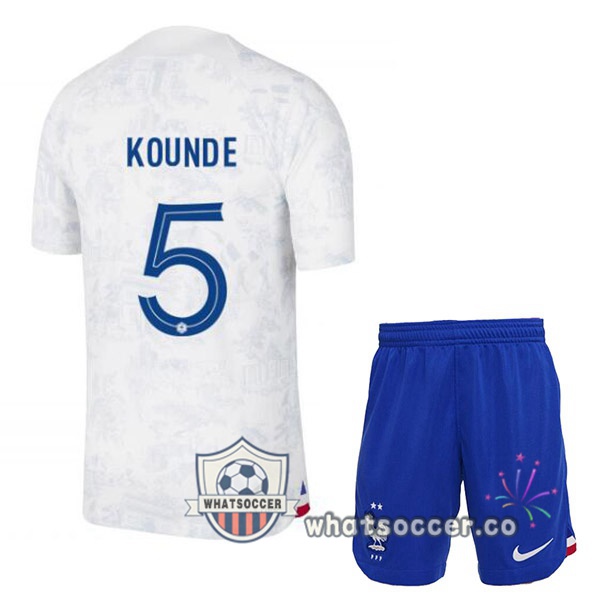 France (KOUNDE 5) Kids Away Soccer Jerseys White 2022-2023