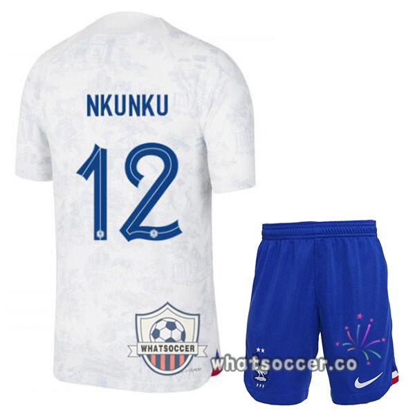 France (NKUNKU 12) Kids Away Soccer Jerseys White 2022-2023