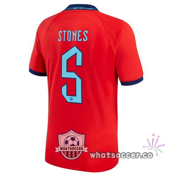 England (STONES 5) Away Soccer Jerseys Red 2022-2023