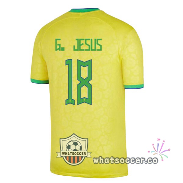 Brazil (G. JESUS 18) Home Soccer Jerseys Yellow 2022-2023