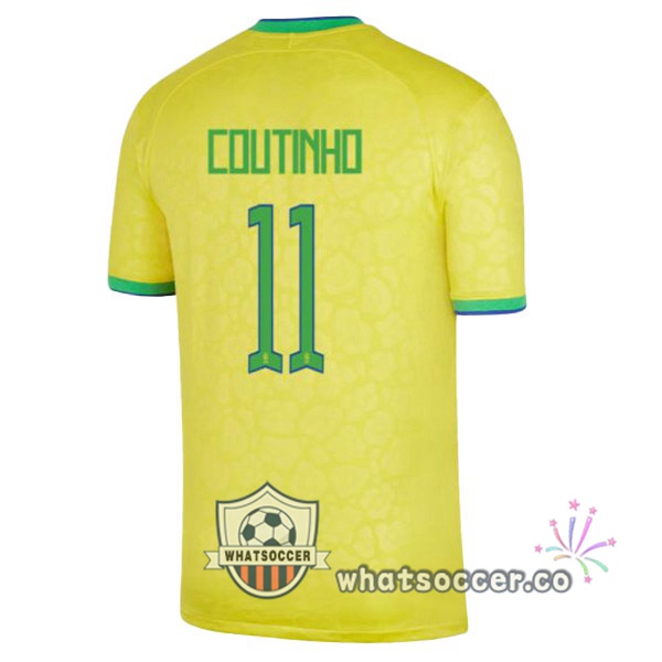 Brazil (COUTINHO 11) Home Soccer Jerseys Yellow 2022-2023