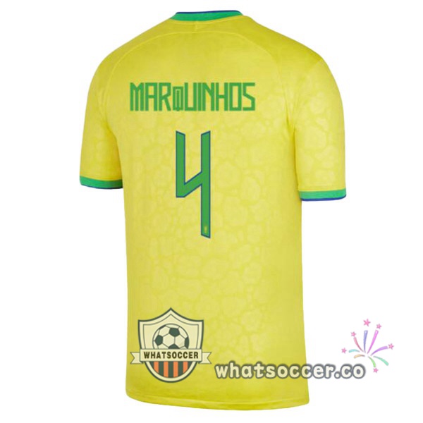 Brazil (MARQUINHOS 4) Home Soccer Jerseys Yellow 2022-2023