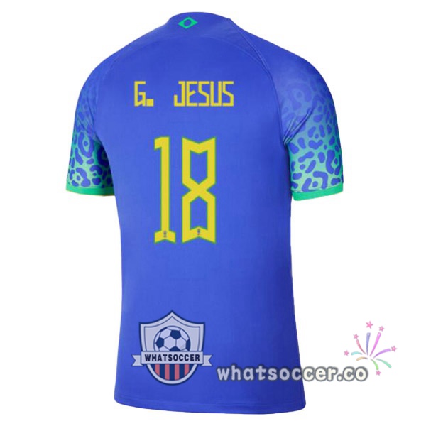 Brazil (G. JESUS 18) Away Soccer Jerseys Blue 2022-2023