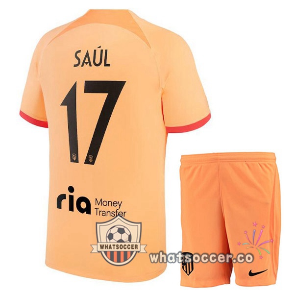 Atletico Madrid (SAÚL 17) Kids Third Soccer Jerseys Orange 2022-2023