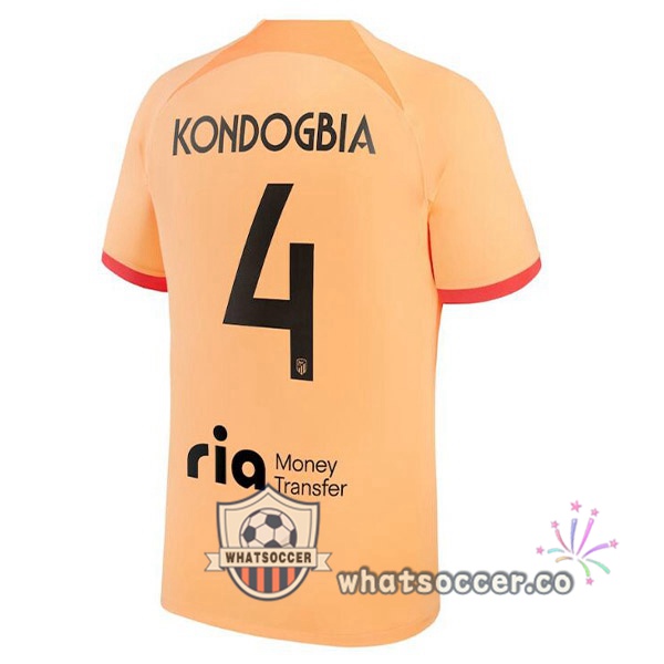 Atletico Madrid (KONDOGBIA 4) Third Soccer Jerseys Orange 2022-2023