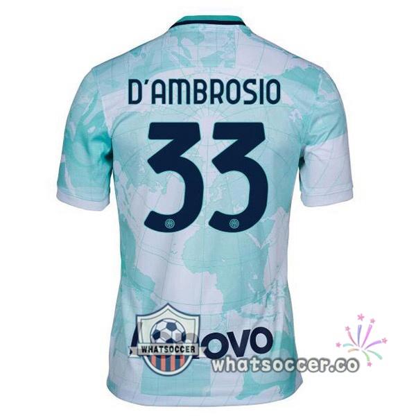 Inter Milan (D'AMBROSIO 33) Away Soccer Jerseys White Green 2022-2023