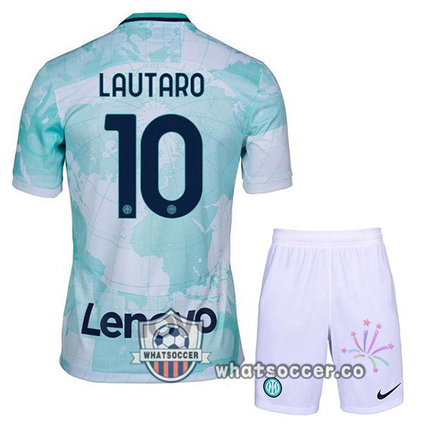 Inter Milan (LAUTARO 10) Kids Away Soccer Jerseys White Green 2022-2023