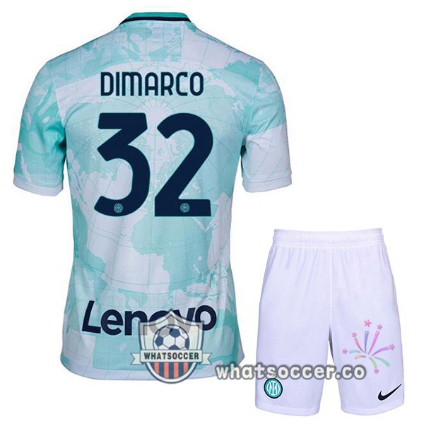 Inter Milan (DIMARCO 32) Kids Away Soccer Jerseys White Green 2022-2023