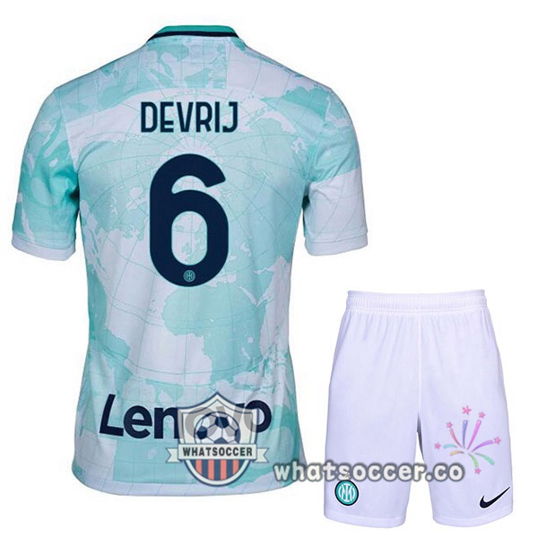 Inter Milan (DE VRIJ 6) Kids Away Soccer Jerseys White Green 2022-2023