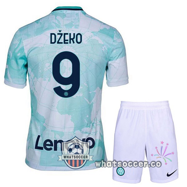 Inter Milan (DŽEKO 9) Kids Away Soccer Jerseys White Green 2022-2023