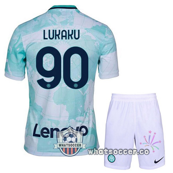 Inter Milan (LUKAKU 90) Kids Away Soccer Jerseys White Green 2022-2023