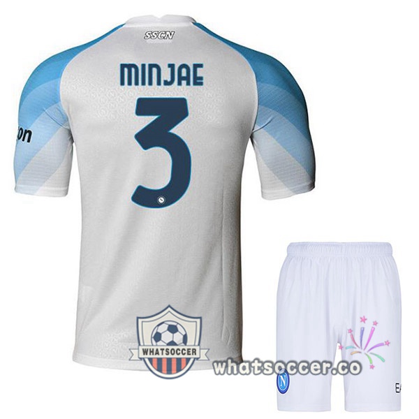SSC Napoli (Minjae 3) Kids Home Soccer Jerseys White 2022-2023