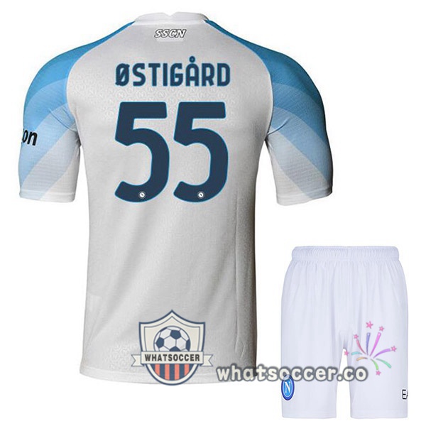 SSC Napoli (Ostigard 55) Kids Home Soccer Jerseys White 2022-2023