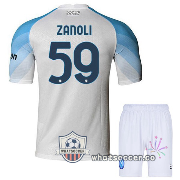 SSC Napoli (Zanoli 59) Kids Home Soccer Jerseys White 2022-2023