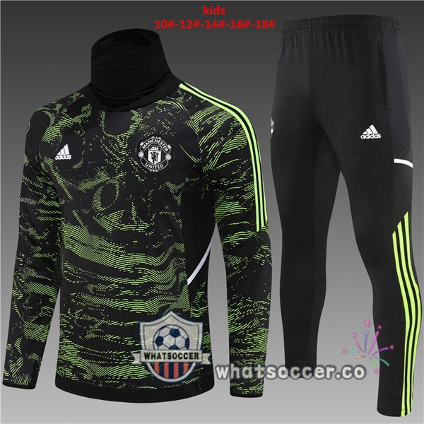 Manchester United High Collar Kids Green Tracksuit 2022-2023