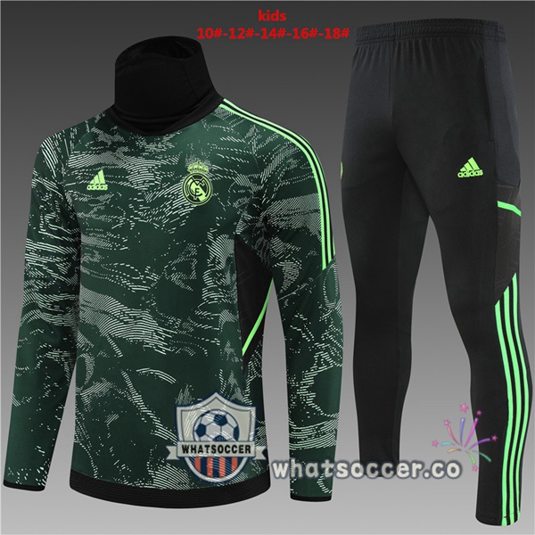 Real Madrid High Collar Kids Green Tracksuit 2022-2023