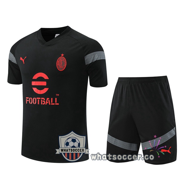 AC Milan Training T-Shirts + Shorts Black 2022-2023