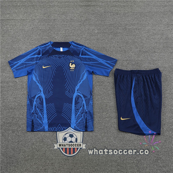 France Training T-Shirts + Shorts Blue 2022-2023