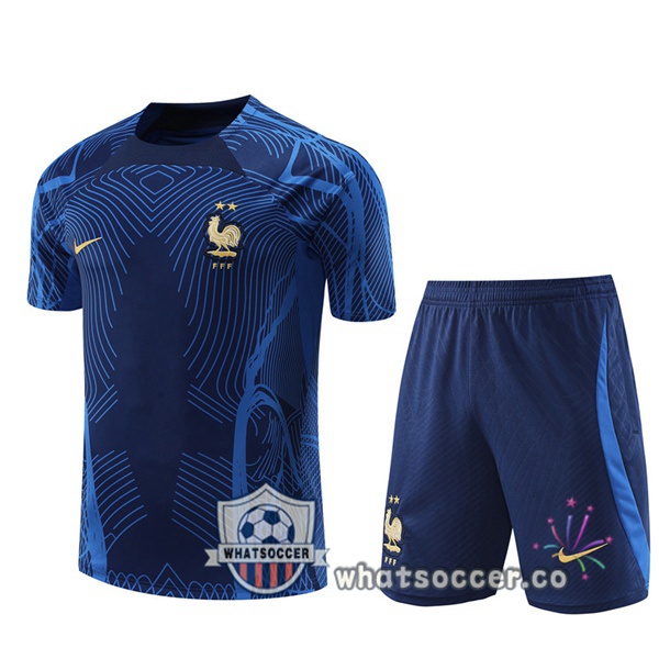 France Training T-Shirts + Shorts Blue 2022-2023
