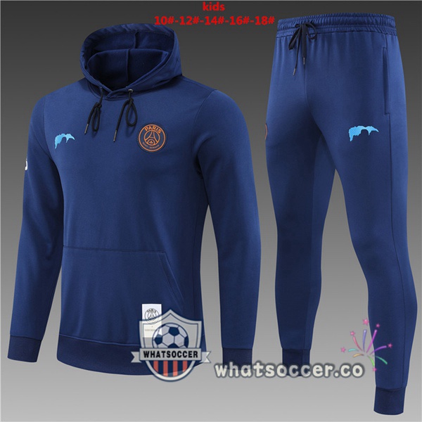 Paris PSG Kids Blue Black Hooded Jacket Royal 2022-2023