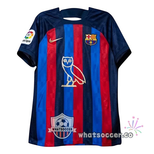 FC Barcelona Home Soccer Jerseys Drake Sponsor Red Blue 2022-2023