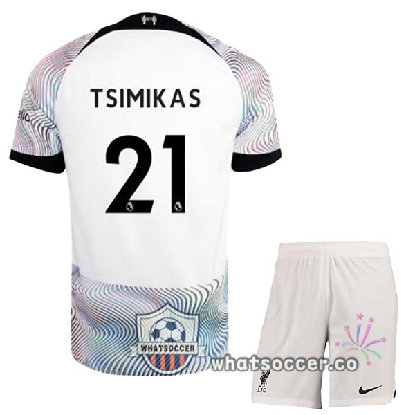 FC Liverpool (TSIMIKAS 21) Kids Away Soccer Jerseys White 2022-2023