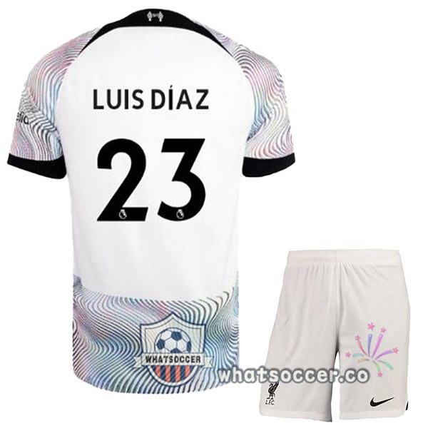 FC Liverpool (LUIS DÍAZ 23) Kids Away Soccer Jerseys White 2022-2023
