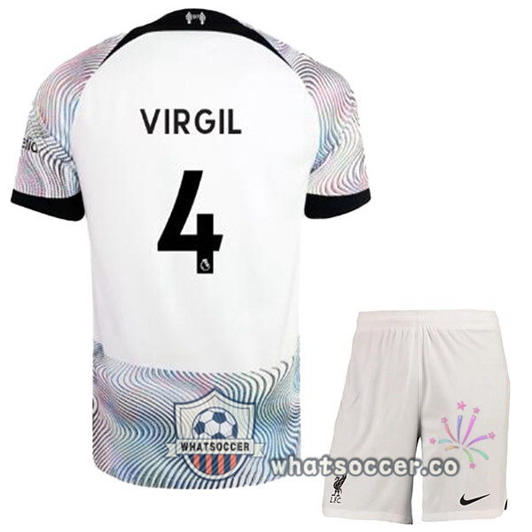 FC Liverpool (VIRGIL 4) Kids Away Soccer Jerseys White 2022-2023