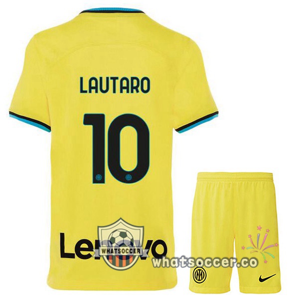 Inter Milan (LAUTARO 10) Kids Third Soccer Jerseys Yellow 2022-2023