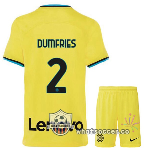 Inter Milan (DUMFRIES 2) Kids Third Soccer Jerseys Yellow 2022-2023