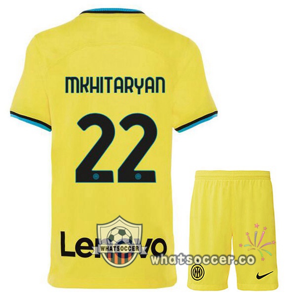 Inter Milan (MKHITARYAN 22) Kids Third Soccer Jerseys Yellow 2022-2023