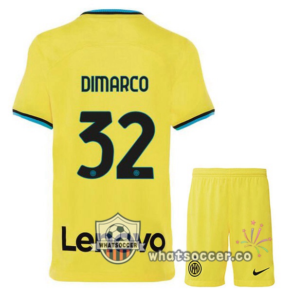 Inter Milan (DIMARCO 32) Kids Third Soccer Jerseys Yellow 2022-2023