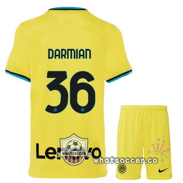 Inter Milan (DARMIAN 36) Kids Third Soccer Jerseys Yellow 2022-2023
