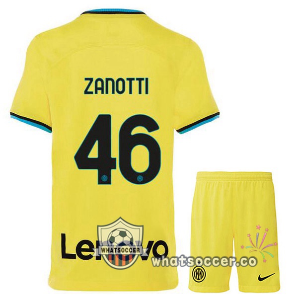 Inter Milan (ZANOTTI 46) Kids Third Soccer Jerseys Yellow 2022-2023