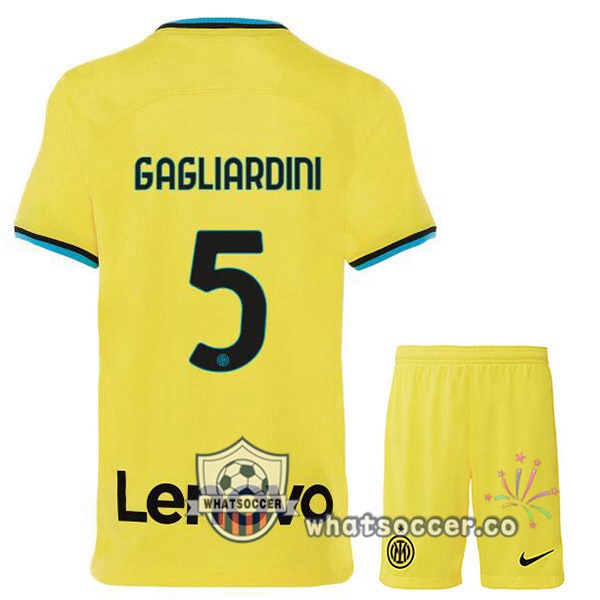 Inter Milan (GAGLIARDINI 5) Kids Third Soccer Jerseys Yellow 2022-2023