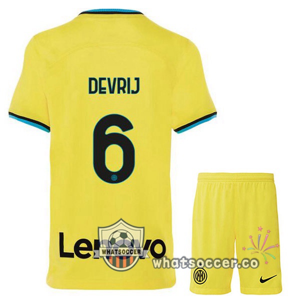 Inter Milan (DE VRIJ 6) Kids Third Soccer Jerseys Yellow 2022-2023